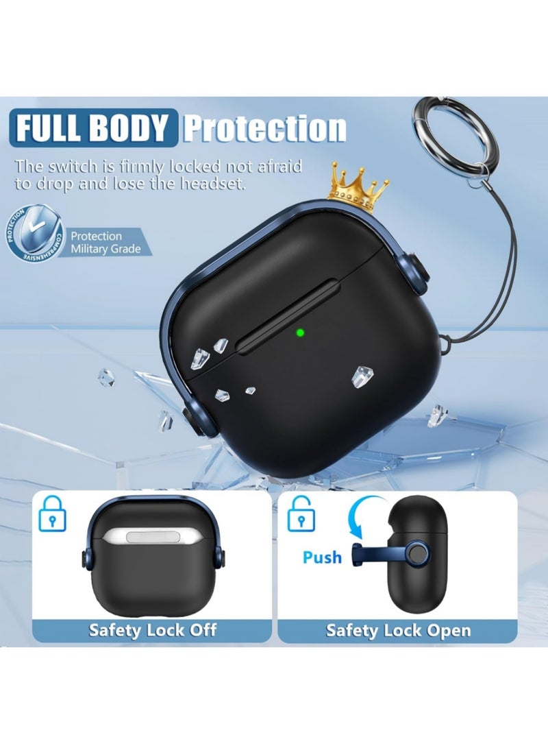 اووكاي غطاء حماية لسماعات ابل ايربودز برو الجيل الثالث (2025)، غطاء حماية من مادة TPU مقاوم للصدمات مع سلسلة مفاتيح متوافق مع سماعات ابل ايربودز برو 3 للنساء والرجال (أسود/أزرق) - Image 5