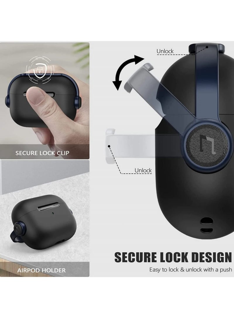 اووكاي غطاء حماية لسماعات ابل ايربودز برو الجيل الثالث (2025)، غطاء حماية من مادة TPU مقاوم للصدمات مع سلسلة مفاتيح متوافق مع سماعات ابل ايربودز برو 3 للنساء والرجال (أسود/أزرق) - Image 2