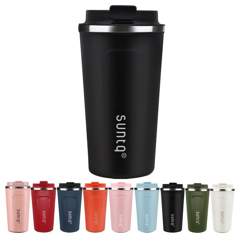 SUNTQ Reusable Coffee Cups Travel  Coffee Travel Mug with Leakproof Lid  Thermal Mug Insulated Cup  Stainless Steel Coffee Travel Cup  for Hot and Cold Drinks 18oz510ml Black