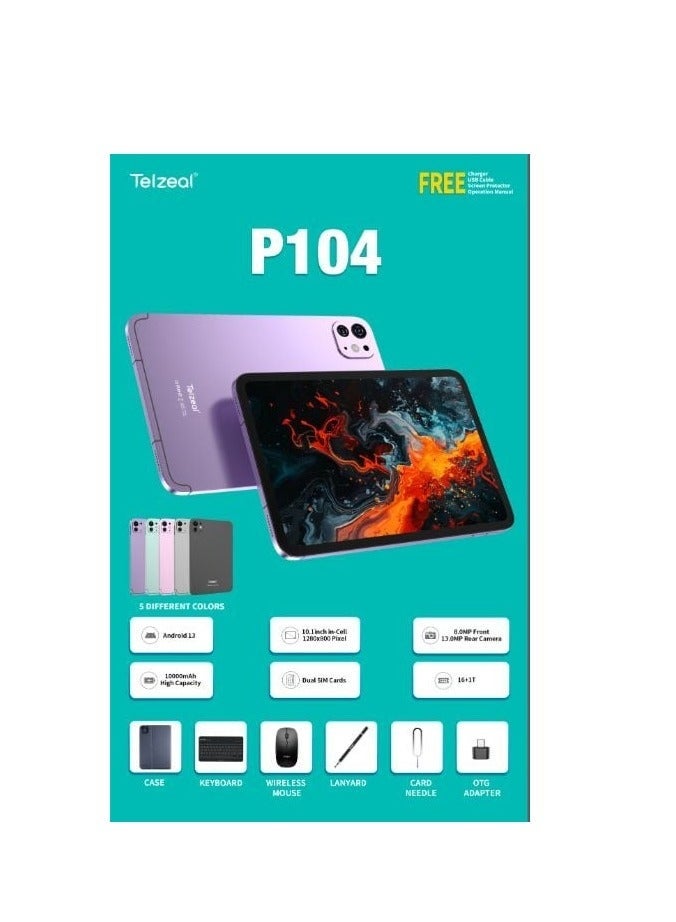 Telzeal P104 10.1-Inch Android 13 Tablet with Dual SIM, 16GB RAM, 1TB Expandable Storage, 10000mAh High-Capacity Battery, Dual Camera, WiFi, Bluetooth & Slim Lightweight Design - Image 4