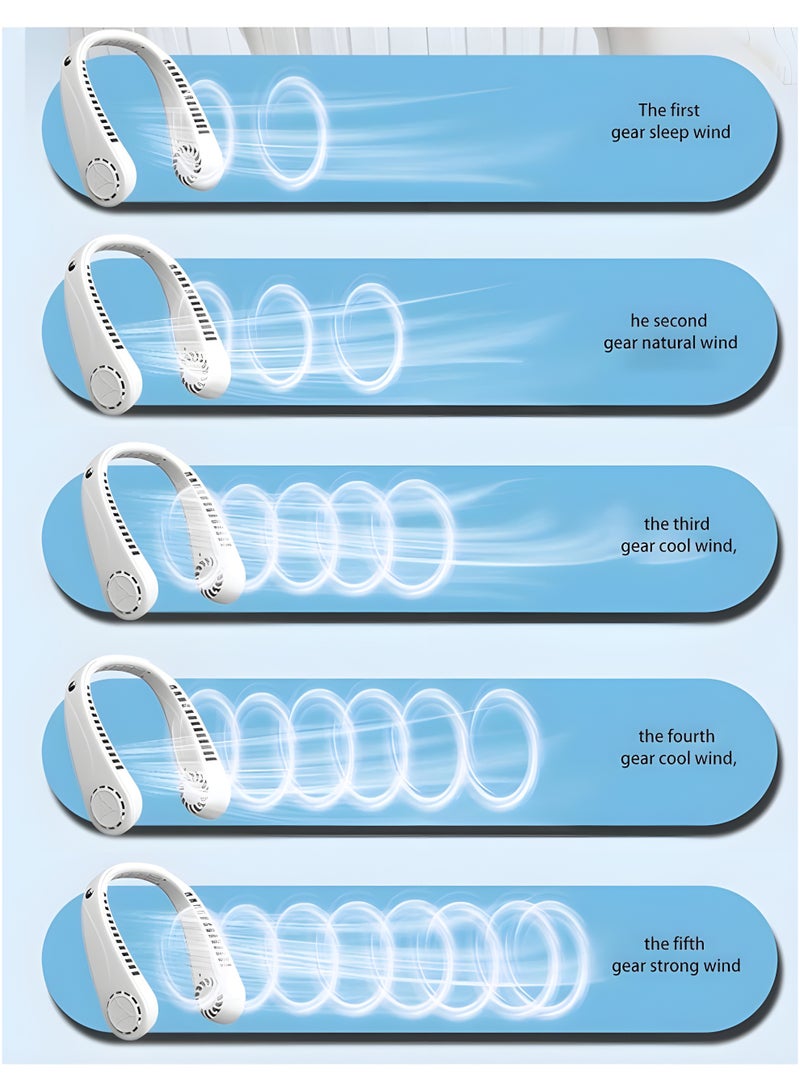 دينكس مروحة رقبة يمكن ارتداؤها - 5 سرعات، شاشة LCD، بطارية 4000 مللي أمبير في الساعة، تبريد بدون شفرات بزاوية 360 درجة - مروحة شخصية بدون استخدام اليدين للسفر والعمل والاستخدام الخارجي - أبيض - Image 4