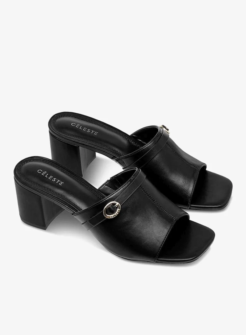 سيليست صنادل نسائية سهلة الارتداء بكعب عريض وزخرفة بإبزيم