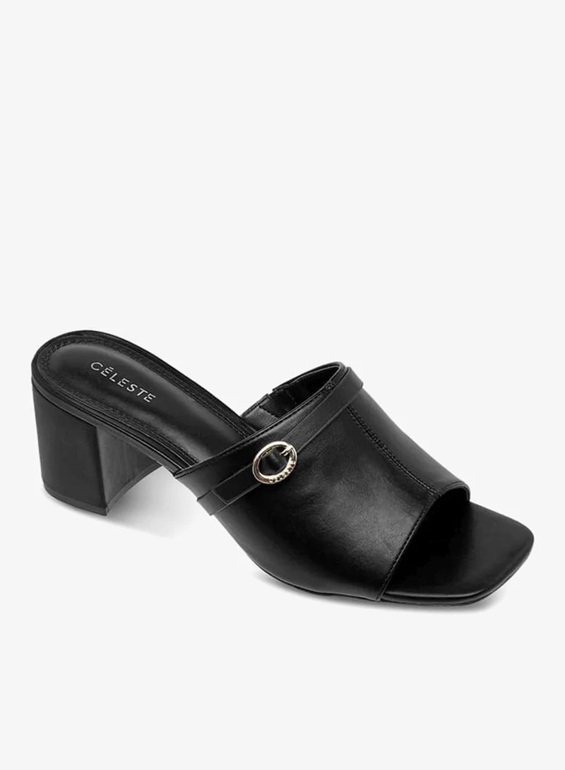 سيليست صنادل نسائية سهلة الارتداء بكعب عريض وزخرفة بإبزيم