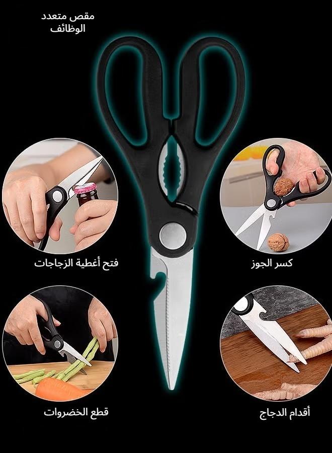 طقم سكاكين بست قطع بشفرة سوداء، يتضمن مقص خبز، سكين فواكه، طقم سكاكين للطهاة / أدوات المطبخ المنزلية / قطاعة / أدوات وأجهزة المطبخ المنزلية - Image 2