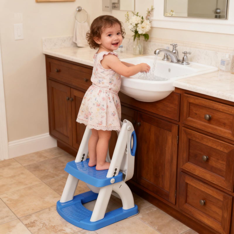 SKYROKU Potty Training Seat, SKYROKU Potty Training Toilet with Step Stool Ladder, for Kids Boys Girls Toddlers - Comfortable Safe Potty Seat with Anti-Slip Pads Ladder (8899+DarkBlue) - Image 3