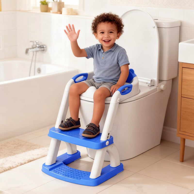 SKYROKU Potty Training Seat, SKYROKU Potty Training Toilet with Step Stool Ladder, for Kids Boys Girls Toddlers - Comfortable Safe Potty Seat with Anti-Slip Pads Ladder (8899+DarkBlue) - Image 2