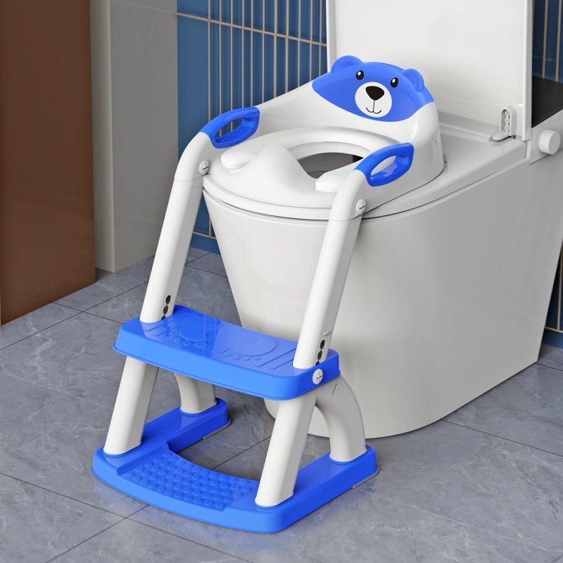 SKYROKU Potty Training Seat, SKYROKU Potty Training Toilet with Step Stool Ladder, for Kids Boys Girls Toddlers - Comfortable Safe Potty Seat with Anti-Slip Pads Ladder (8899+DarkBlue) - Image 1