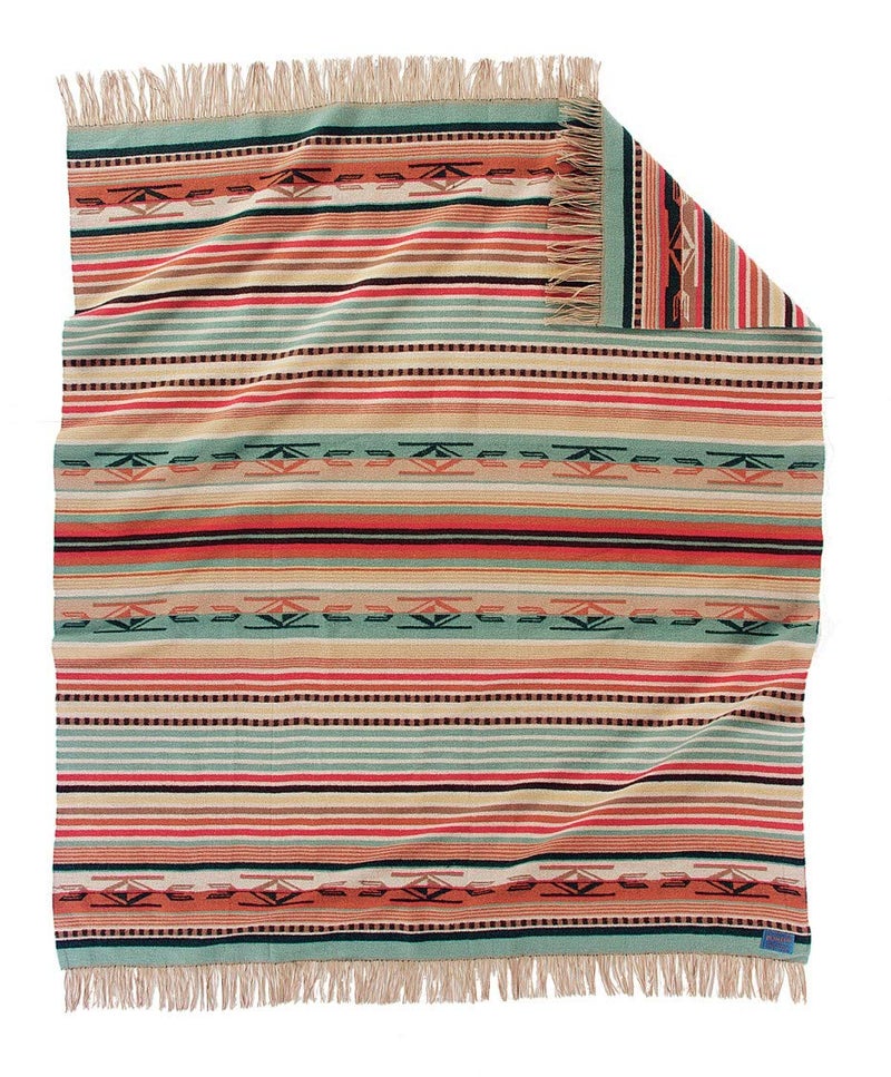 PENDLETON Quill Basket Chimayo Fringed Throw Coral One Size - Image 5