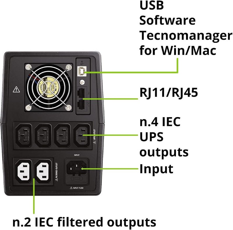 Tecnoware Power Systems 1 Tecnoware UPS ERA PLUS 2600 TOGETHER ON - الطاقة 2600 VA - مخرجات IEC - مدة تشغيل تصل إلى 50 دقيقة مع جهاز كمبيوتر واحد أو 150 دقيقة مع مودم وراوتر - Image 1