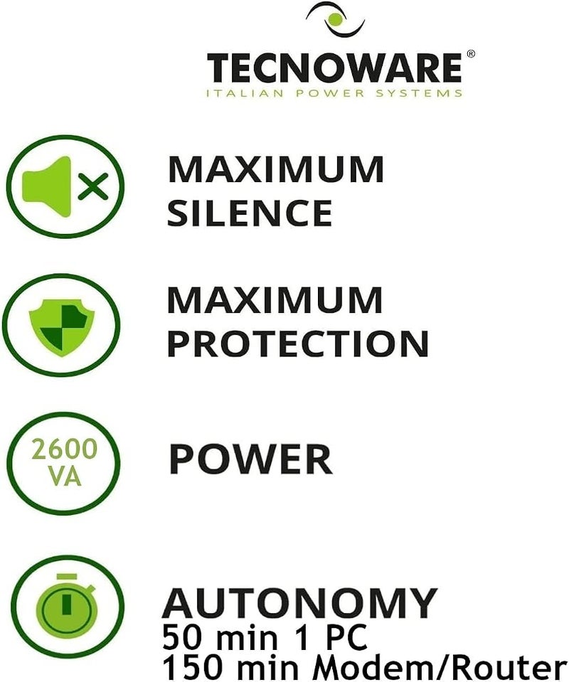 Tecnoware Power Systems 1 Tecnoware UPS ERA PLUS 2600 TOGETHER ON - الطاقة 2600 VA - مخرجات IEC - مدة تشغيل تصل إلى 50 دقيقة مع جهاز كمبيوتر واحد أو 150 دقيقة مع مودم وراوتر - Image 3