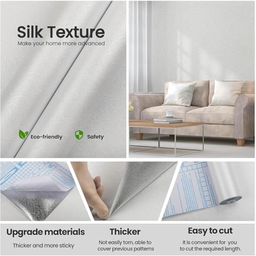 AAMATY 45×1200 Cm, Silk White Wallpaper for Walls Waterproof Vinyl Film Self Adhesive Peel & Stick 3D Embossed Hexagon Design Kitchen, Cabinet, Furniture PVC Lamination Roll. - Image 3