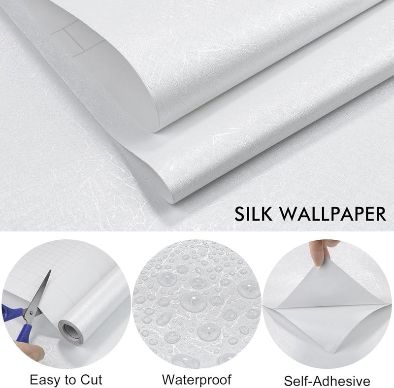 AAMATY 45×1200 Cm, Silk White Wallpaper for Walls Waterproof Vinyl Film Self Adhesive Peel & Stick 3D Embossed Hexagon Design Kitchen, Cabinet, Furniture PVC Lamination Roll. - Image 5