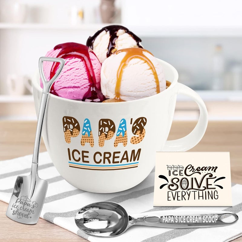 Tom Boy Papa Fathers Day Gift Papa Gifts for Fathers Day Dad Ice Cream Bowl Set with Scoop Spoon Fathers Grandparents Day Gifts from Grandkids - Image 1