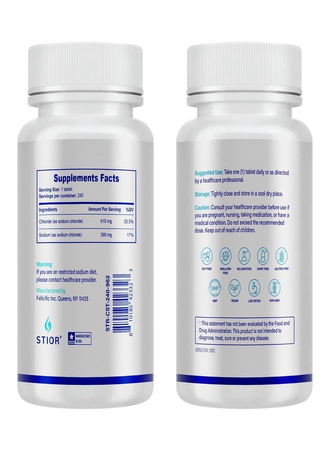 STIOR Pure Sodium Chloride Tablets 1000mg | 240 Count Salt Supplement | GMP Certified USA Facility, Third-Party Tested | Vegan, Non-GMO, Gluten Free, No Allergens & Artificial Additives - Image 2