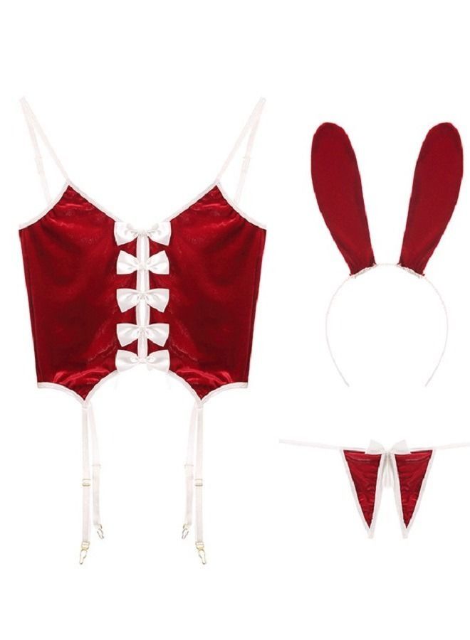 NIBEMINENT Bunny Girl Pleuche Garters Lingerie Set