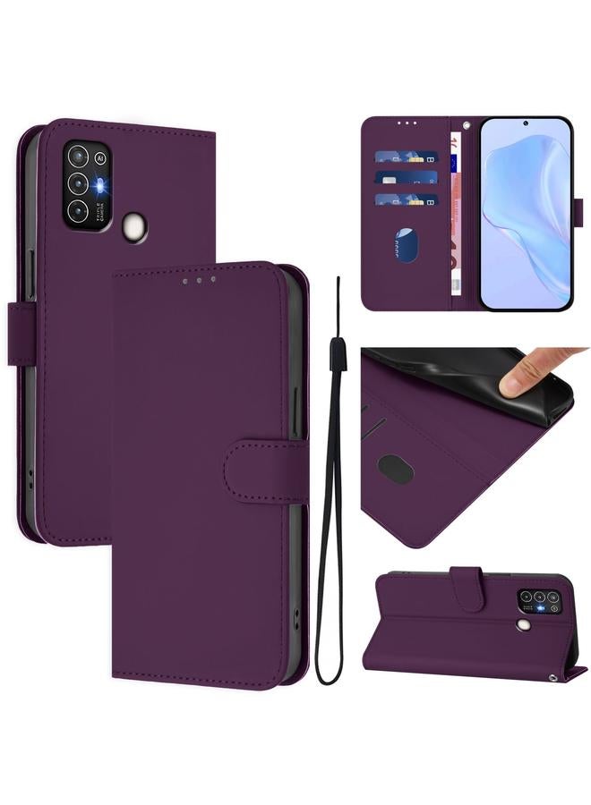 The Bros Case For ZTE Blade A52 Skin Feel Solid Color Leather Phone Case with Lanyard