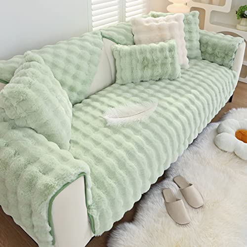 XSlive Soft Warm Faux Fur Couch Sofa Cover Thick Shaggy Fuzzy Sectional Couch Cover Non-Slip Solid Color Plush Sofa Slipcover Furniture Protector for Kids, Pets (Light Green,43"x43") - Image 5