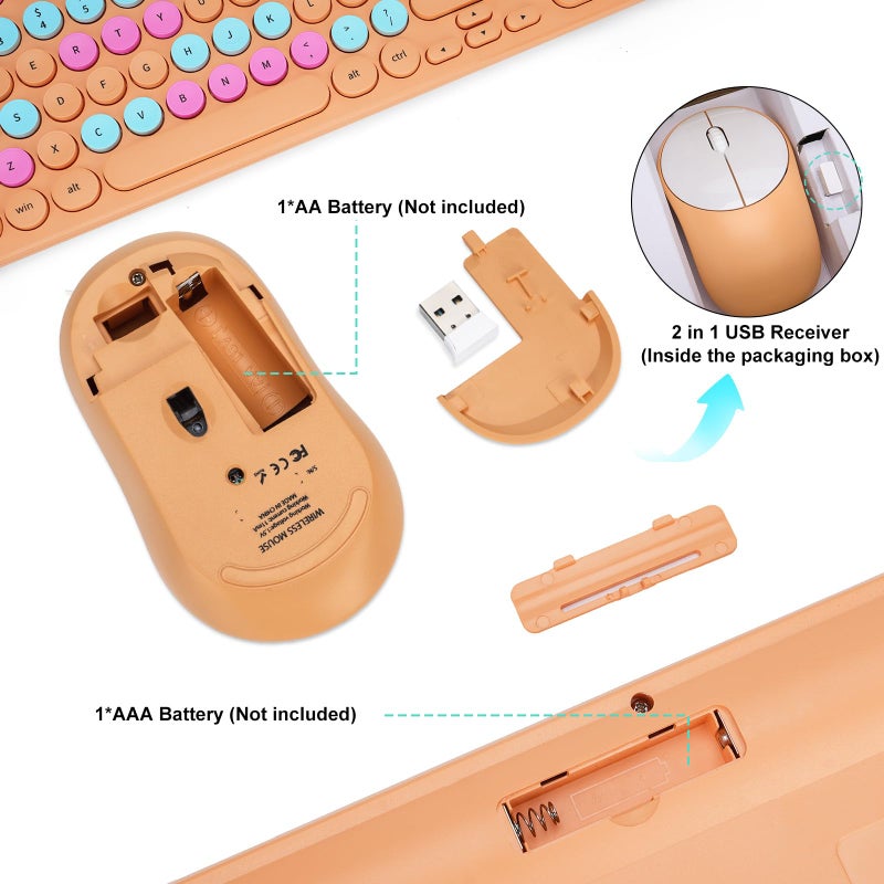 GUKJOB Wireless Keyboard and Mouse Combo, Retro Typewriter Keyboard with Round Keycaps, 2.4GHz USB Cute Wireless Keyboard Mouse for Computer, Desktop, Laptop and Computer (Orange Colorful) - Image 5