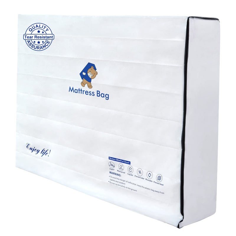 Plastic Mattress Bag for Moving Storage 6 Mil Waterproof Zippered Mattress Cover Mattress Protector for Moving Supplies Queen Size