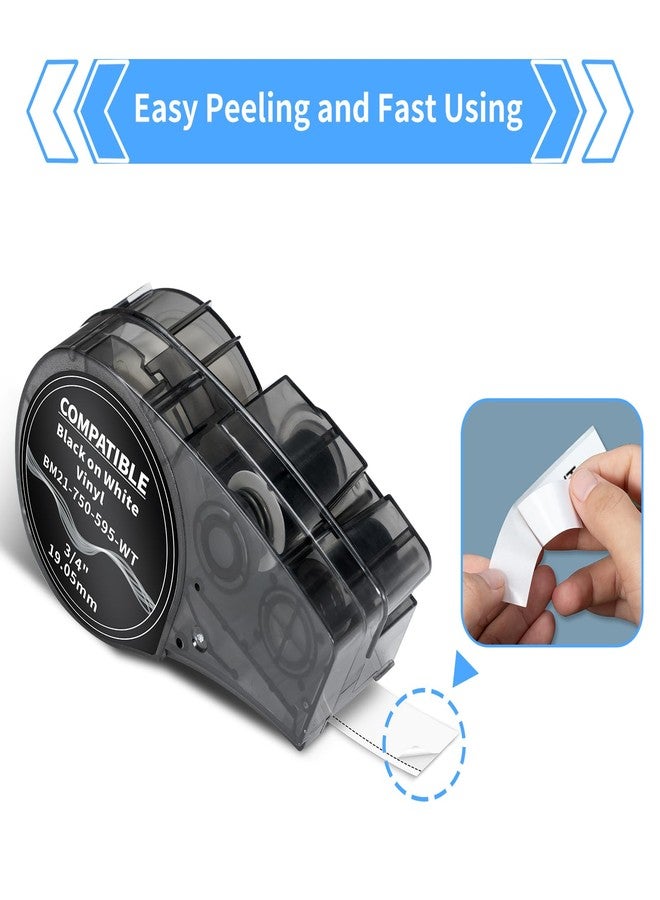 Labelife Compatible Label Tape Replacement for M21-750-595-WT All-Weather Vinyl 3/4 Inch Black on White Label Tape, High Adhesion, for Indoor and Outdoor, Lab and Equipment Labeling, 0.75 Inch, 4-Pack - Image 5