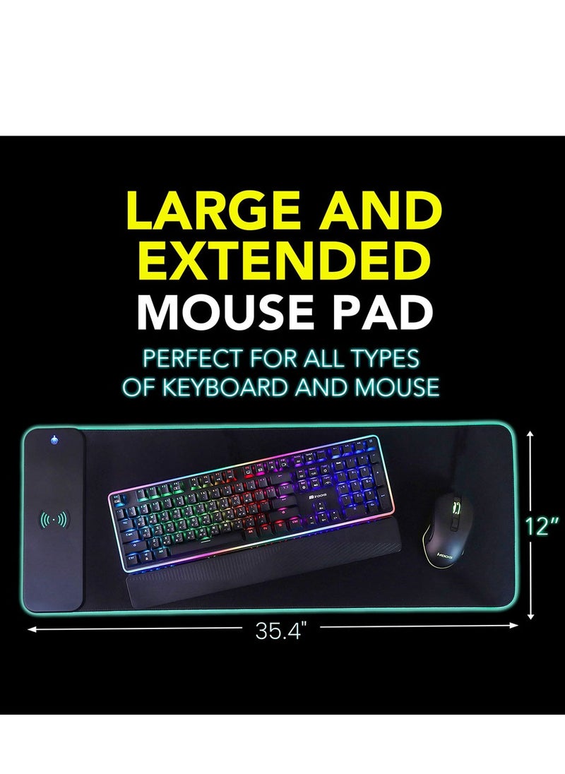 Excefore - Mouse Pad, Gaming Large Mouse Pads for Keyboard and Mouse Extended RGB Mouse Mat, 10 Lighting Modes, Waterproof, Non-Slip Rubber Base Mousepads for Desk Computer PC Laptop (31.4 X 12 Inch) - Image 1