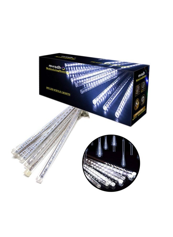MIRADH Rain Drop Lights, LED Meteor Shower Lights 11.8 inch 8 Tubes 192leds, Icicle Falling Lights for Diwali Lights for Decoration for Home Xmas Tree Christmas Decoration Outdoor (Cool White) - Image 1