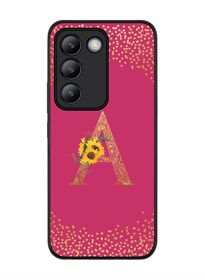 Stylizedd Rugged Black edge case for Vivo V30 Lite 5G, Cover Custom Monogram Initial Letter Mandala Floral Pattern Alphabet - A ( Deep Pink Rose ) - Image 1