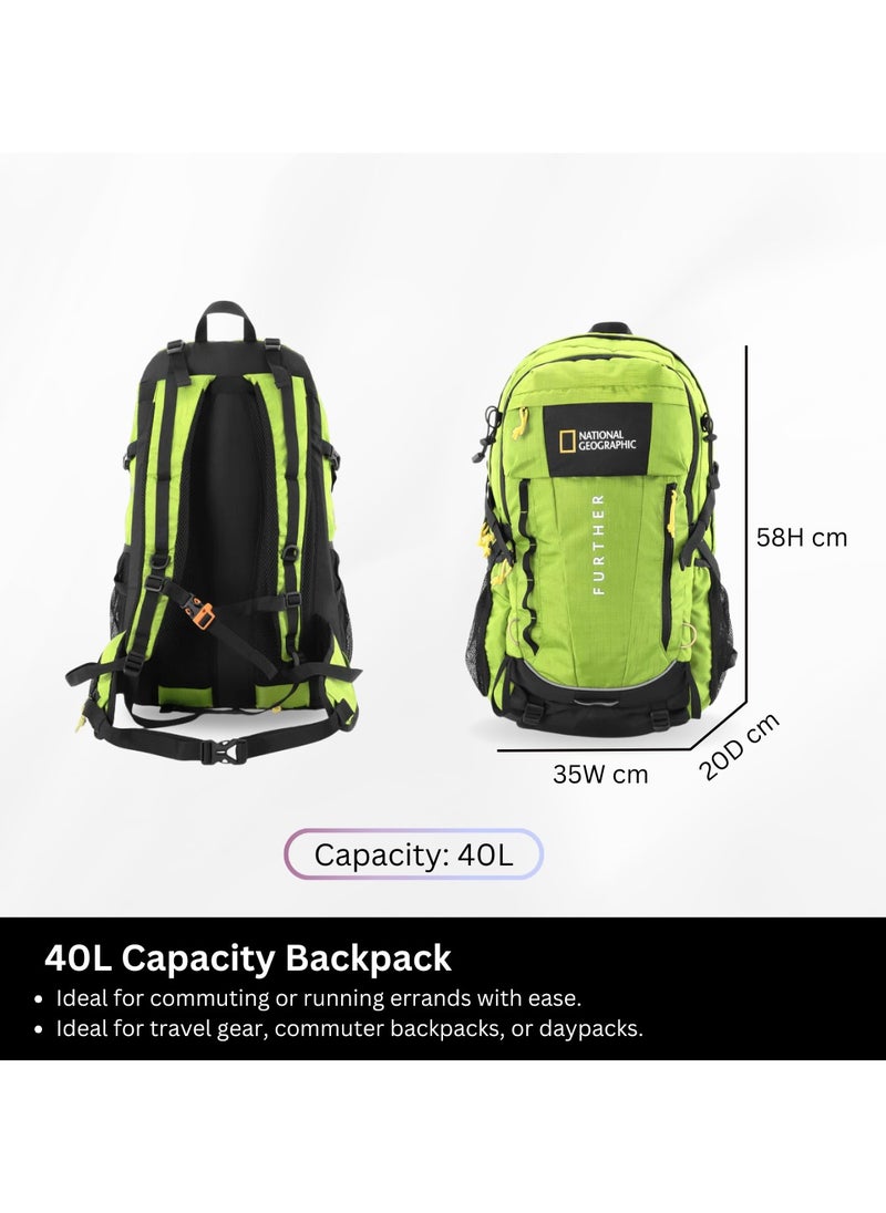 NATIONAL GEOGRAPHIC National Geographic Destination 40L Backpack Lime, Durable Water Resistant Polyester Secure RFID Pocket Lightweight Green Bag With Raincover, 2 Side Waist Belt Protection For Men Women Trekking Hiking Camping Outdoor Travel  - Image 3