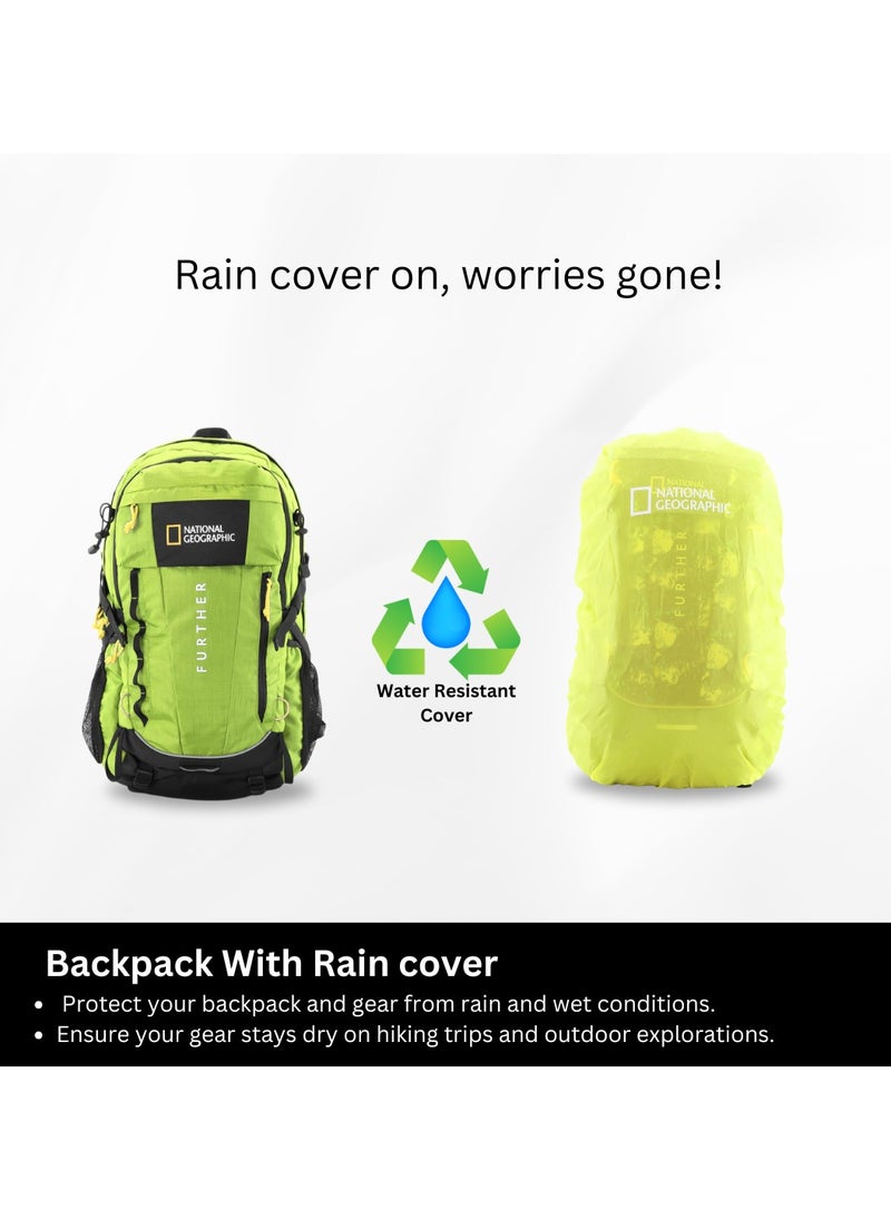 NATIONAL GEOGRAPHIC National Geographic Destination 40L Backpack Lime, Durable Water Resistant Polyester Secure RFID Pocket Lightweight Green Bag With Raincover, 2 Side Waist Belt Protection For Men Women Trekking Hiking Camping Outdoor Travel  - Image 4