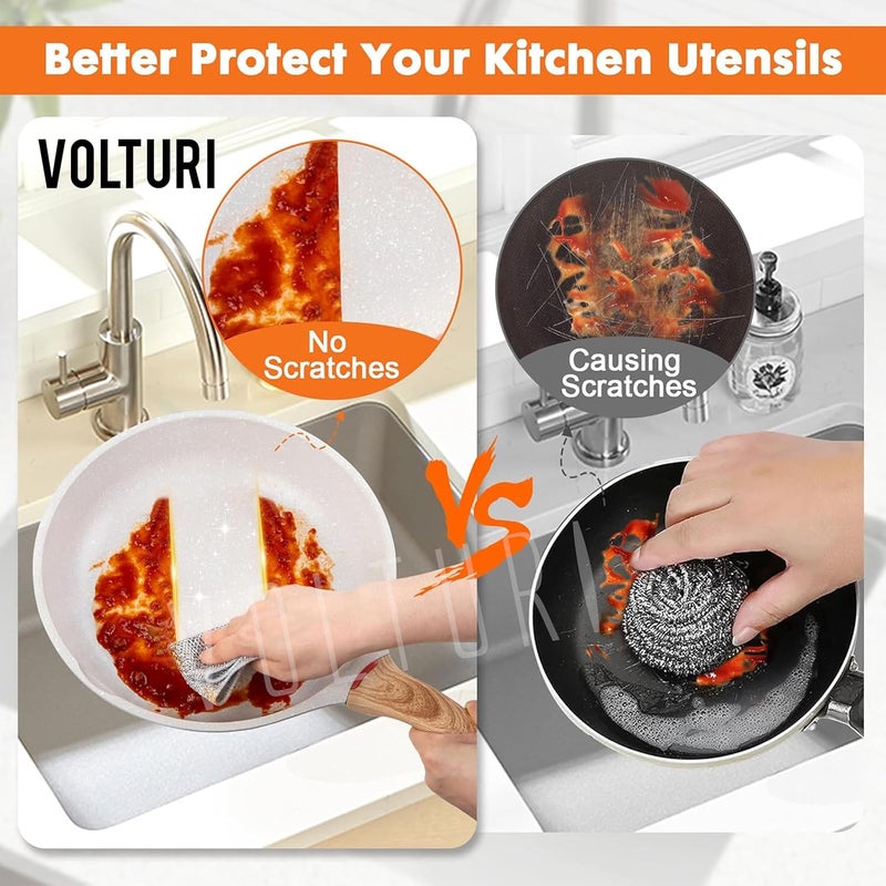 VOLTURI Non Scratch Wire Dish Cloth (Pack of 3), Steel Scrubber for Utensils Cleaning, Multipurpose Wet and Dry Cleaning, Stainless-Steel Dish Wash Scrubber for Washing Dishes, Sinks, Counters - Image 3