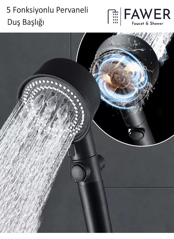 FAWER Faucet & Shower 5-Function Turbo Fan, Braided Hose, Articulated Shower Set - 409PRV  - Image 2