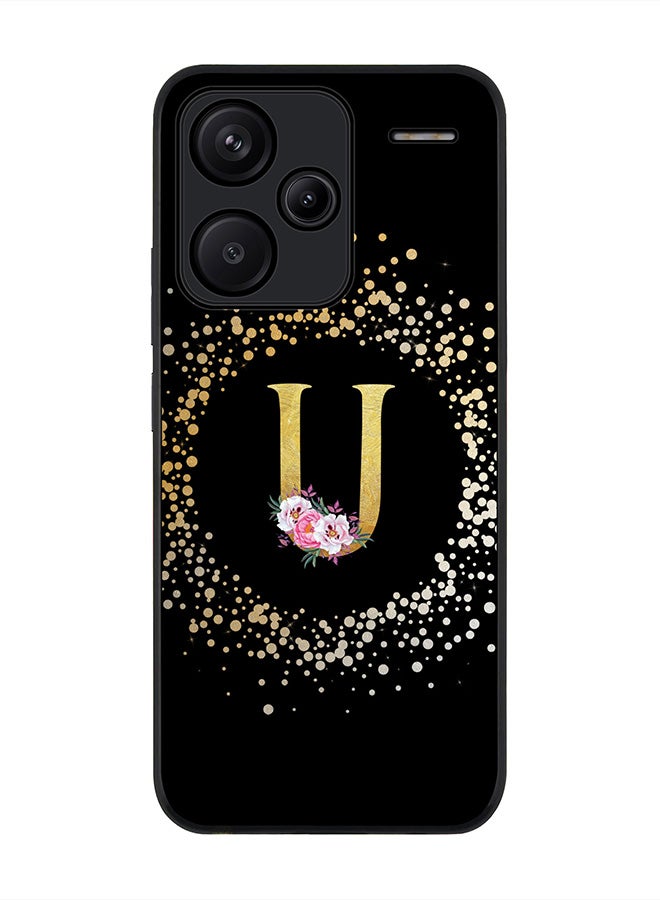 Stylizedd Rugged Black Edge Case for Xiaomi Redmi Note 13 Pro Plus, Slim Case Cover- Custom Monogram Initial Letter Floral Pattern Alphabet - U(Black)  - Image 1