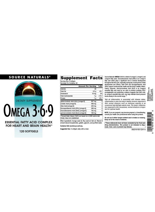 Source Naturals Omega 3-6-9, Essential Fatty Acid Complex for Heart and Brain Health* - 120 Softgels - Image 4