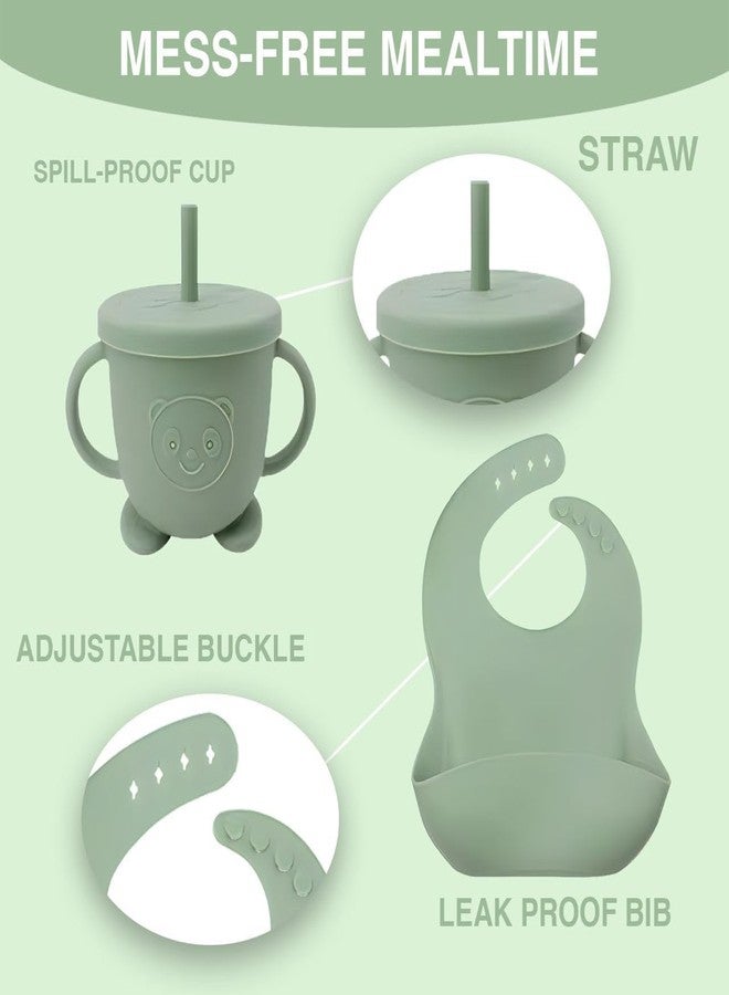 HITWA Silicone Feeding Set with Suction Plate, Bowl, Bib, Spoon, Fork & Cup | Durable BPA-Free Feeding Essentials for Infants & Toddlers (6 Pcs) (Green) - Image 3
