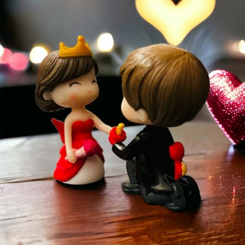 WARMINGO DE Valentine Gift for Boyfriend Girlfriend Husband Wife Girls Boys Decorative Cute Miniature Romantic Couple Showpiece Statue | Valentine Decoration Item (Resin) (Proposing) - Image 5