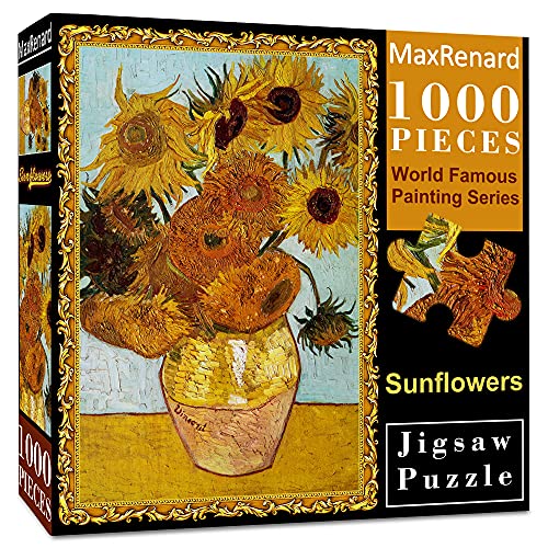 MaxRenard Game Jigsaw Puzzle 1000 Pieces and Up for Adult Toy Fine Art Collection Sunflowers by Vincent Willem Van Gogh - Image 1