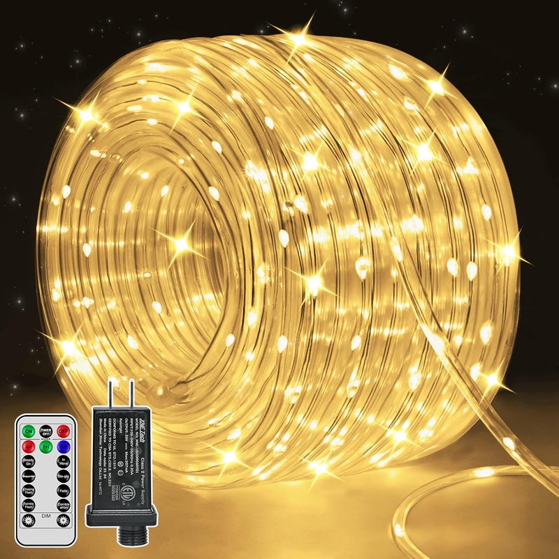Ccinny 100ft LED Rope Lights Outdoor, 600 LED IP68 Waterproof String Lights with Plug & Remote, Rope Lights for Outside, Patio, Pool, Bedroom, Party, Indoor Decoration (Warm White) - Image 1