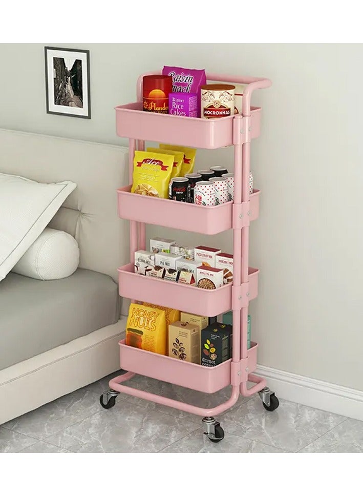 DubaiGallery عربة أدوات متحركة بأربع طبقات مع عجلات ومقبض باللون الوردي - Image 2