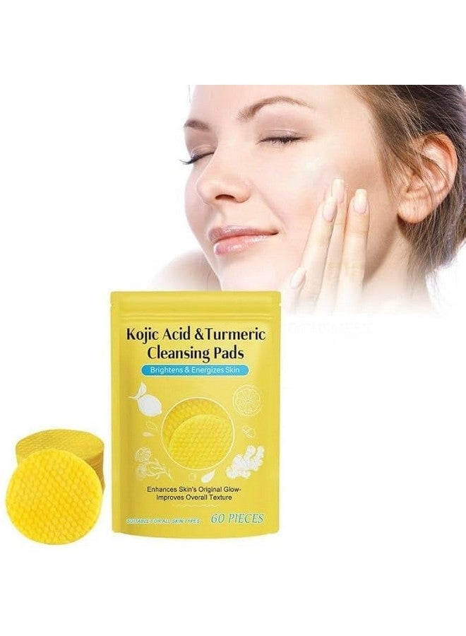 60Pcs Kojic Acid and Turmeric Cleansing Pads,Turmeric Face Scrub Pads, Cleansing Pads Infused Foaming Exfoliating and Cleansing Pads for Oil, Dry, Makeup and Dirty Skin. - Image 1