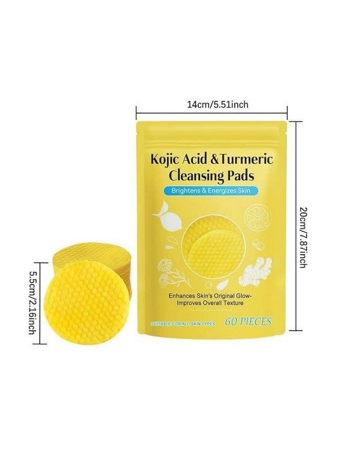 60Pcs Kojic Acid and Turmeric Cleansing Pads,Turmeric Face Scrub Pads, Cleansing Pads Infused Foaming Exfoliating and Cleansing Pads for Oil, Dry, Makeup and Dirty Skin. - Image 2
