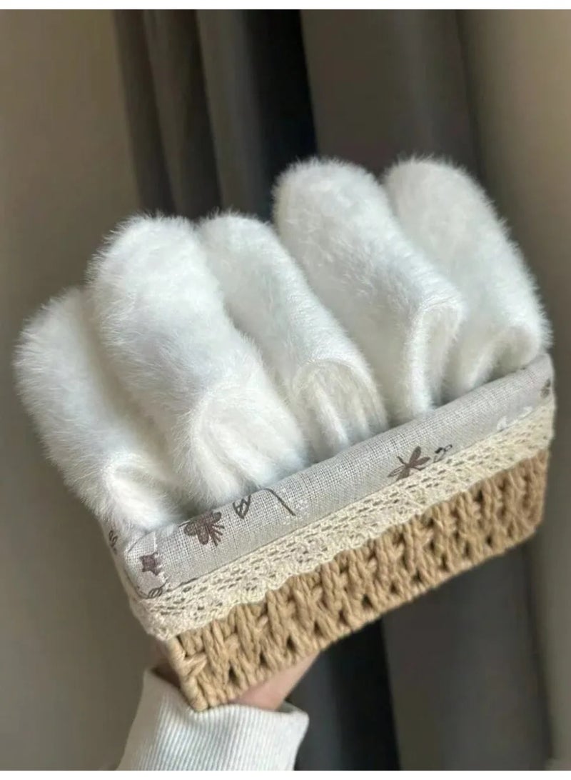 ٥ أزواج من جوارب نسائية بلون سادة، مبطنة بالفرو، دافئة بطول متوسط لفصلي الخريف والشتاء - Image 3