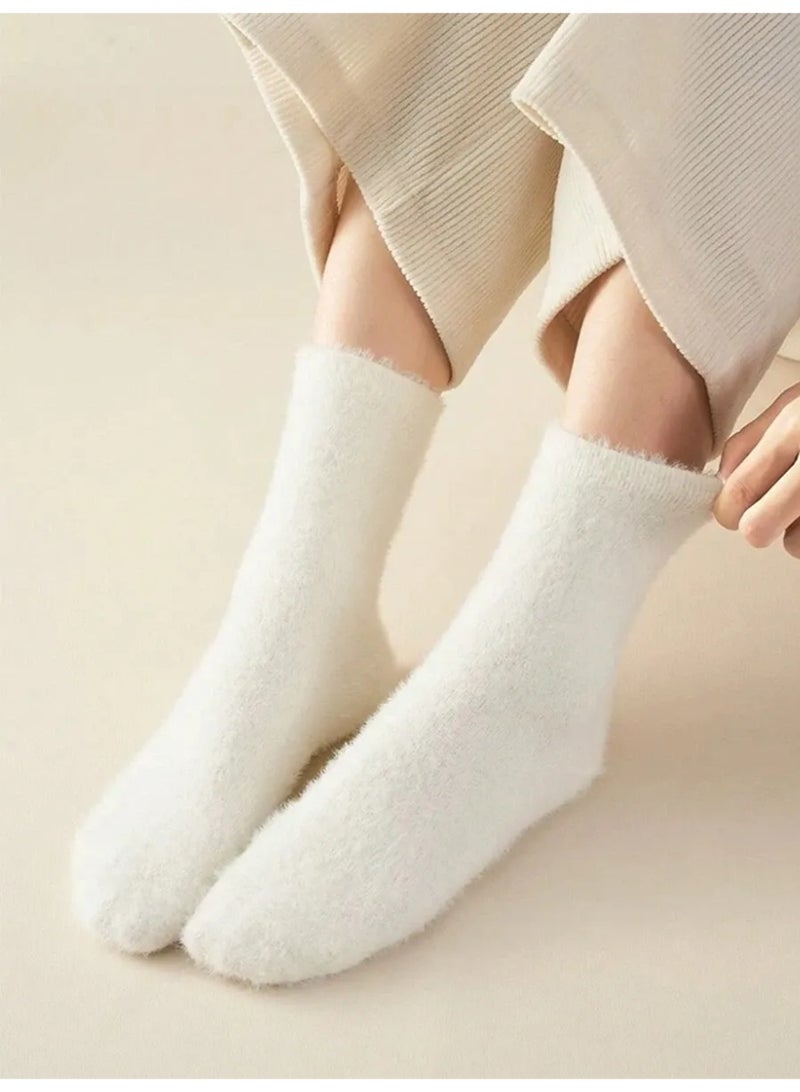 ٥ أزواج من جوارب نسائية بلون سادة، مبطنة بالفرو، دافئة بطول متوسط لفصلي الخريف والشتاء - Image 5