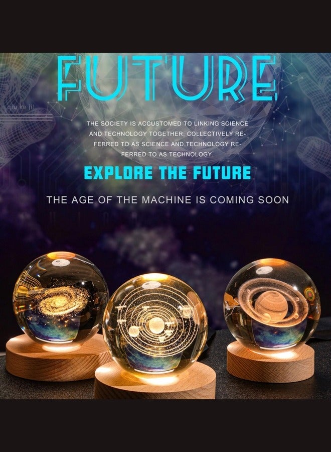 BUPY 3D Solar System Crystal Ball Night Light for Kids Glass Ball Night Lamp with Wood Base Fantasy Decor Crsytal Ball Gifts LED Galaxy Planet NightLights Brithday Gifts for Boys Girls (Saturn) - Image 4