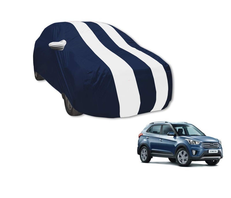 Auto Hub Car Cover Compatible with Hyundai Creta with Mirror Pocket, Water Resistant, Triple Stitched, Creta Car Cover- Navy-White - Image 1