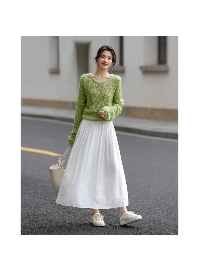 dme Demna【containing Merino Wool】spring Gentle Wind V-neck Hollow Out Sweater Hiding Flesh Girly Short Knitted Top Women's Blouse  - Image 4