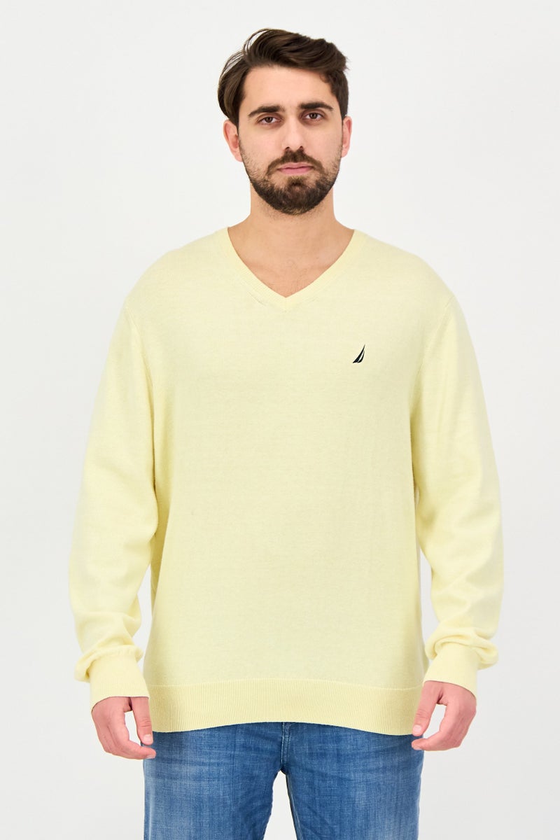 NAUTICA Navtech By Nautica Men V-Neck Knitted  Sweater, Yellow - Image 1