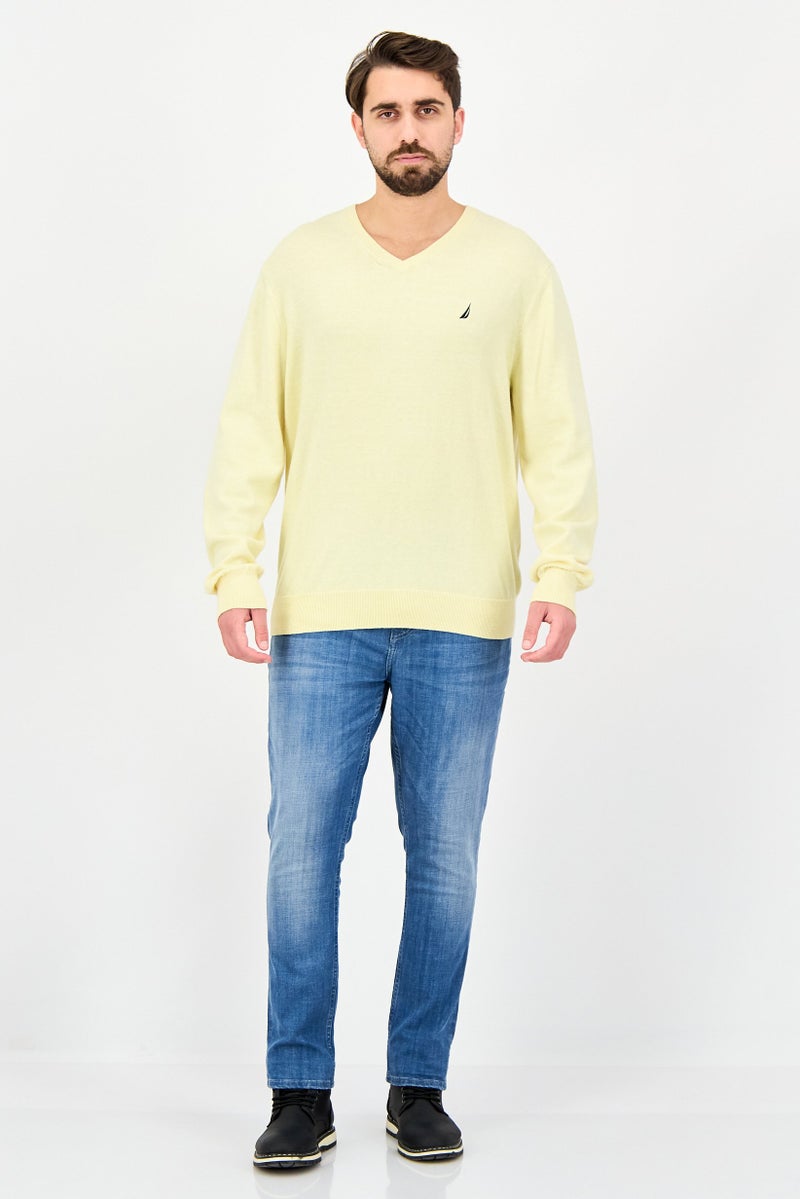 NAUTICA Navtech By Nautica Men V-Neck Knitted  Sweater, Yellow - Image 3