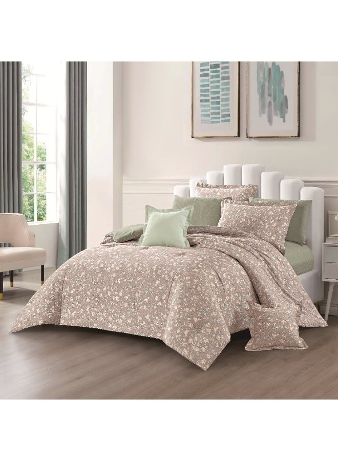 LEVORE 8-piece bedspread set, 100% soft cotton, floral pattern, double-sided, summer style, with filling and fastener, suitable for a 200x200 bed. - Image 1