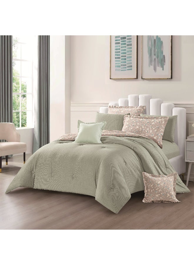 LEVORE 8-piece bedspread set, 100% soft cotton, floral pattern, double-sided, summer style, with filling and fastener, suitable for a 200x200 bed. - Image 2