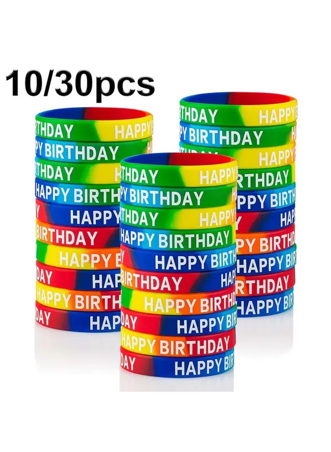 Happy Birthday Rubber Bracelets Stretchy Adjustable Party Favors 10PCSC Assorted Colors - Image 1